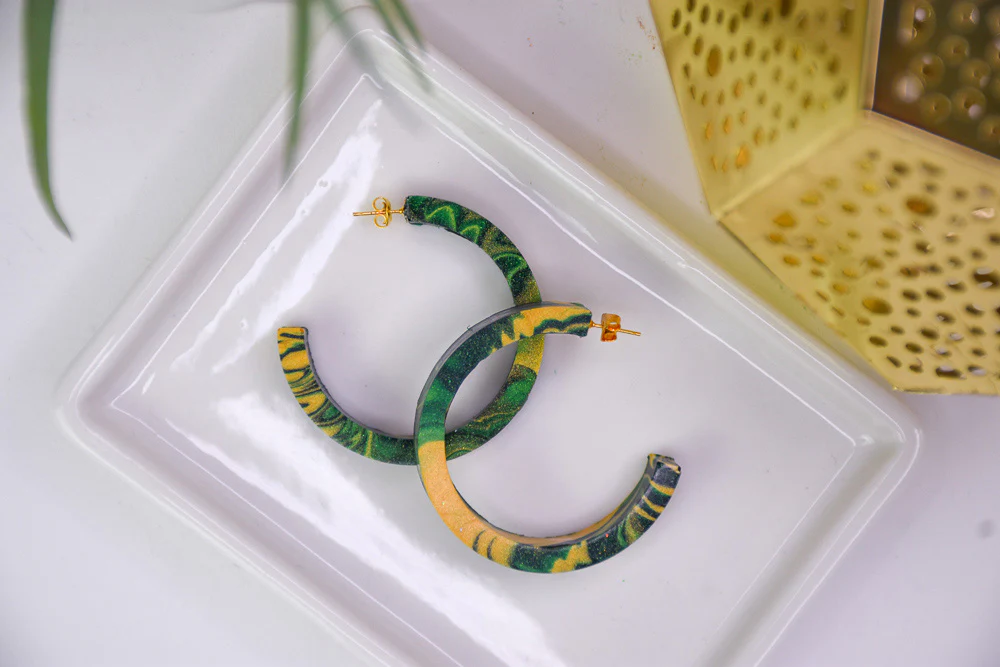 Liquid Sculpey® Emerald Marbled Hoop Earrings