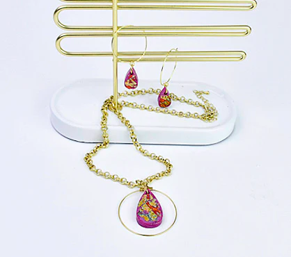 Liquid Sculpey® Foiled Teardrop Pendant & Earrings