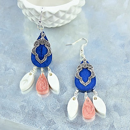 Liquid Sculpey® Metallic Navy, Rose Gold and Pearl Earrings