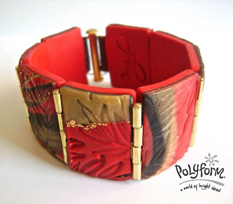Premo! Golden Hinged Clay Bead Bracelet
