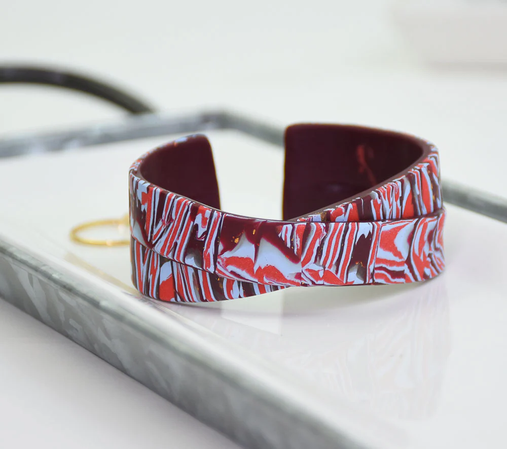 Sculpey Soufflé™ and Premo™ Mokume Gane Criss-Cross Cuff