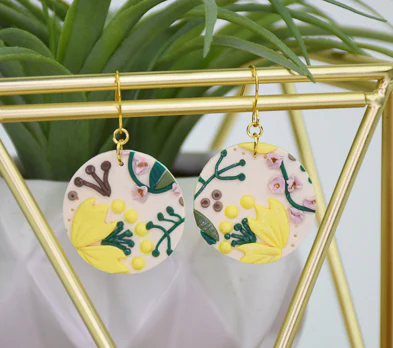 Sculpey Premo™ Butter Yellow Floral Vine Slab Earrings