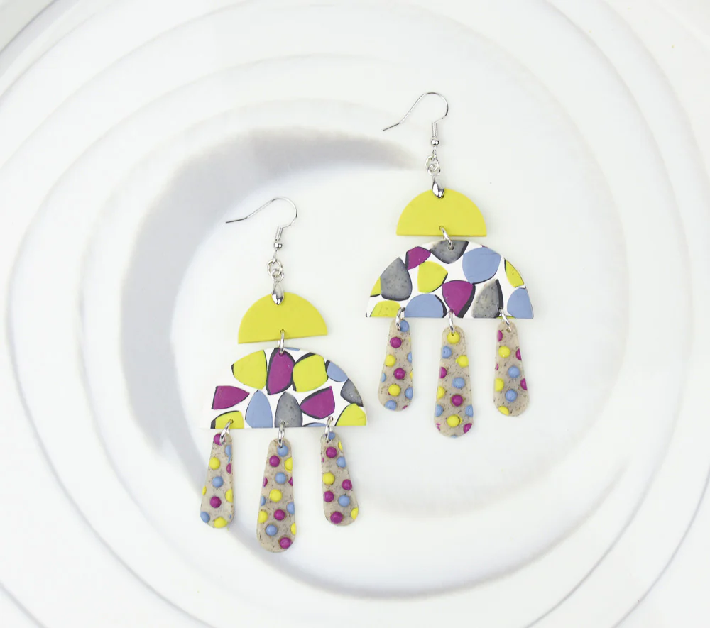 Sculpey Soufflé™ Citron Terrazzo Swinging Earrings